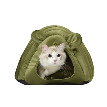 Pet Bed Comfy Kennel Cave Cat Beds Bedding Castle Igloo Round Nest Green M PaWz